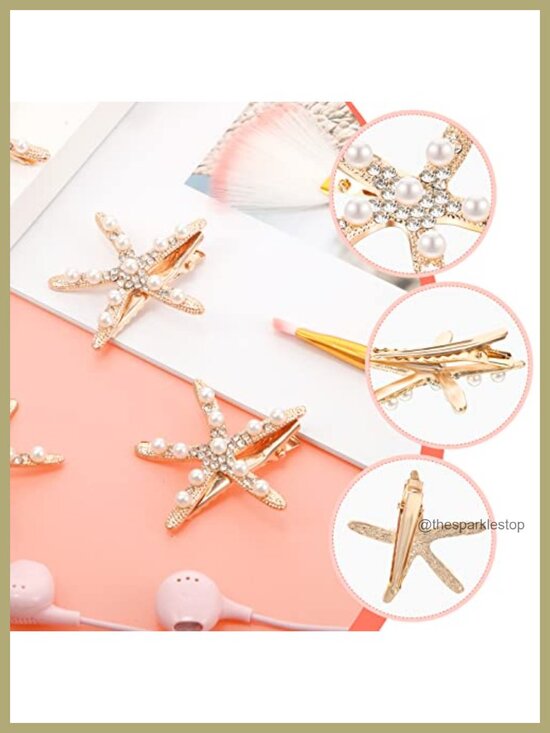 12 Starfish Hair Clips - Pearl Barrettes & Seashell Hairpins for Wedding Bridal main image 4